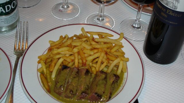 A plate of steak frites; an illustration, not taken at Bar Chouette.