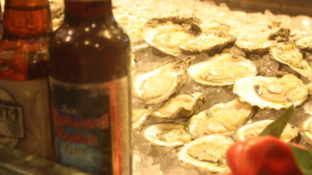 Fresh oysters on ice in New Orleans; an illustration, not taken at Embarcadero Wine & Oyster Bar.