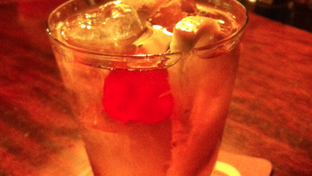 An Old Fashioned cocktail in a cocktail bar in Barcelona; an illustration, not taken at Mount Pleasant Vintage.