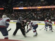 Calgary Hitmen and Edmonton Oil Kings players in a Western Hockey League game on September 24 2008.
