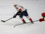 A Coachella Valley Firebirds player during the AHL game against the Calgary Wranglers in Calgary on October 29 2022.