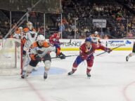AHL players of the Laval Rocket and Lehigh Valley Phantoms in a game at Allentown's PPL Center in January 2020.