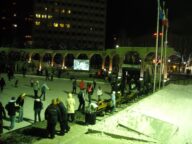 Olympic Plaza in downtown Calgary on New Year's Eve in 2008; not a photo of Open Heavens.