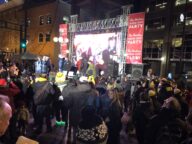A crowd in front of the Kick-Off Party stage at the Grey Cup Festival in Edmonton, November 2018.