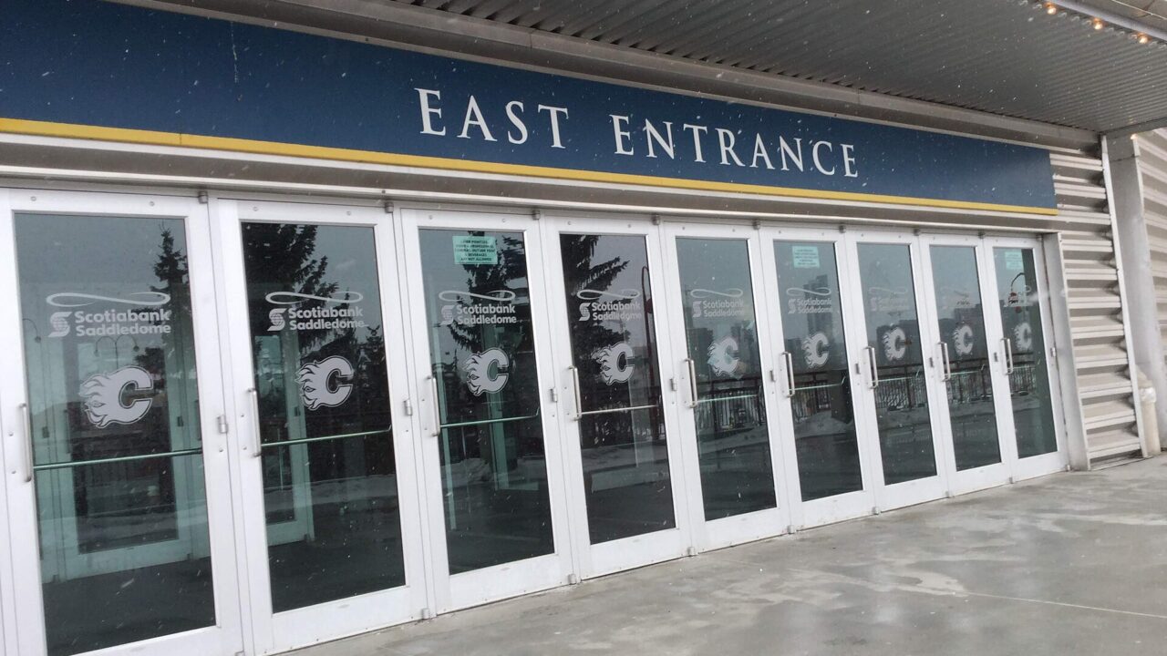 The east entrance of the Scotiabank Saddledome arena in Calgary, photographed in March 2018.